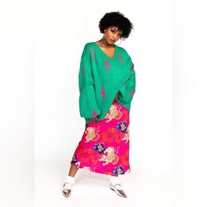 Dressed in Lala Ultra Lala Oversized Lightning Bolt Knit in Pink + Green